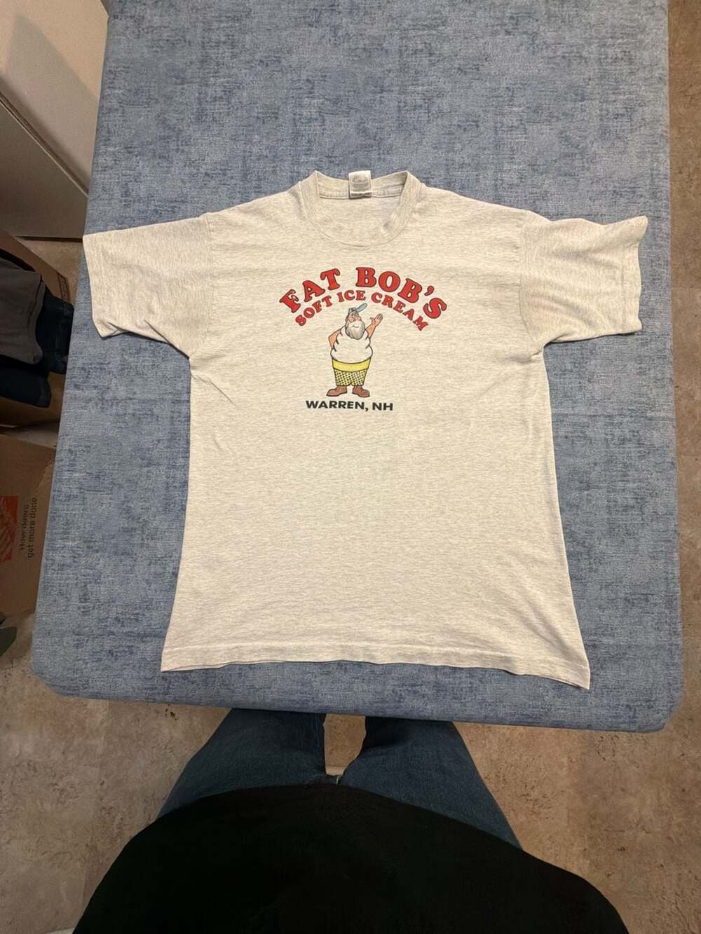 Vintage 90s Fruit of the Loom Fat Bob's Soft Ice Cream Warren NH Gray T-Shirt